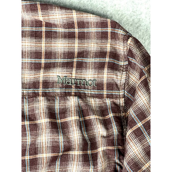 Marmot Flannel Shirt Mens Medium Brown Button Down Outdoor Long Sleeve Core - Picture 10 of 16